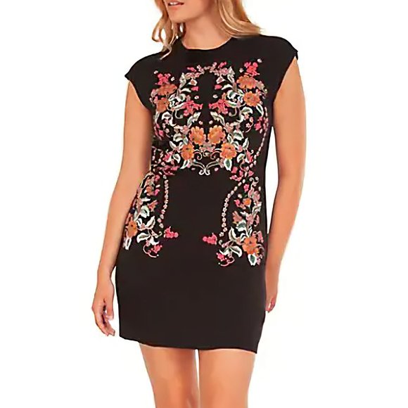 NEW! DEX  Mini Embroidered Cap Sleeve Black Dress, Size S - Picture 3 of 13